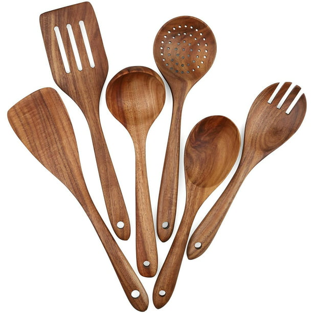  Cucharas de madera para cocinar, juego de utensilios de madera  de cocina, 6 piezas cucharas de cocina de madera, juego de utensilios de  cocina de madera antiadherentes, el mejor juego de