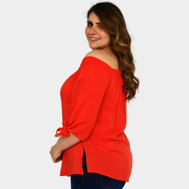 Blusa campesina talla extra, modelo 1608 (Naranja) naranja 38 Roman Fashion  Blusa extra 1608