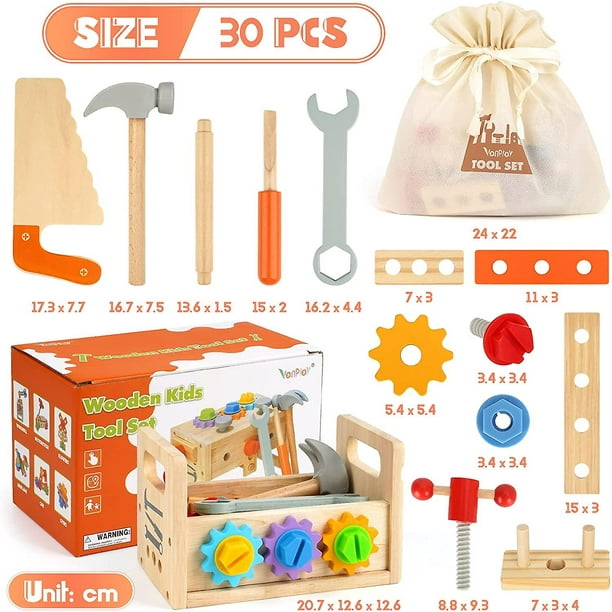 Juguetes de madera, juego de herramientas para niños, juguetes para juegos  de rol, caja de herramientas, juguetes para niños y niñas de 2, 3, 4, 5 y 6