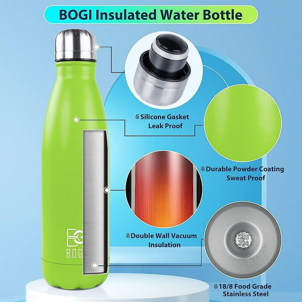 Botellas de agua de viaje de acero inoxidable de 17 onzas, doble pared  aislada al vacío, reutilizable, a prueba de fugas, sin BPA, termo en forma  de