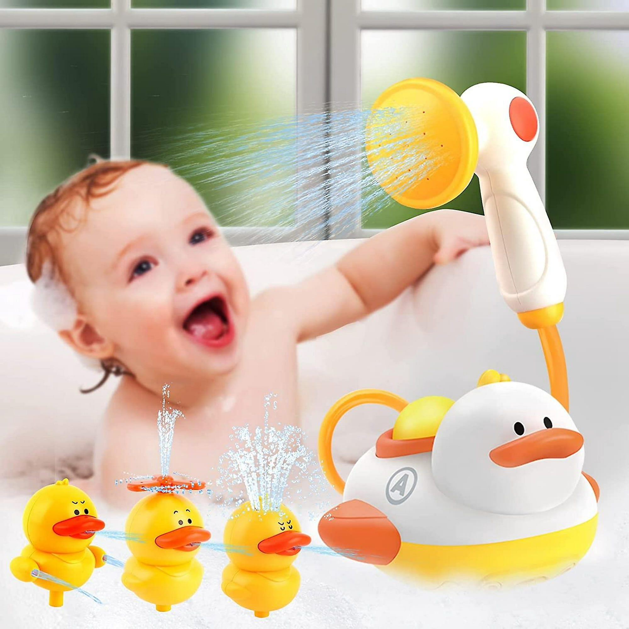 Juguetes de baño para niños pequeños de 1-3, 3-5, juguetes de baño para  bebés, lindo pato y gato, cascada con rueda de agua giratoria, juego de  pesca