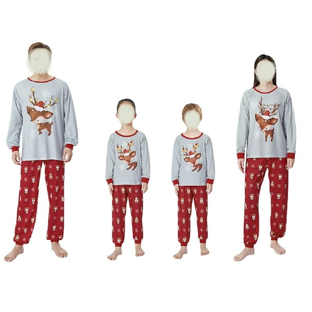 Pijama De Navidad Familiar, Blusa Impresa En Ciervos Y Copos De Nieve +  Pantalones Largos ; Bebé 6-9 Meses