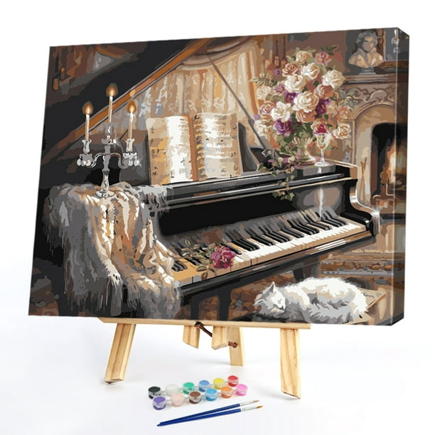Cuadros Decorativos DIY pintura por número Kit Piano flores
