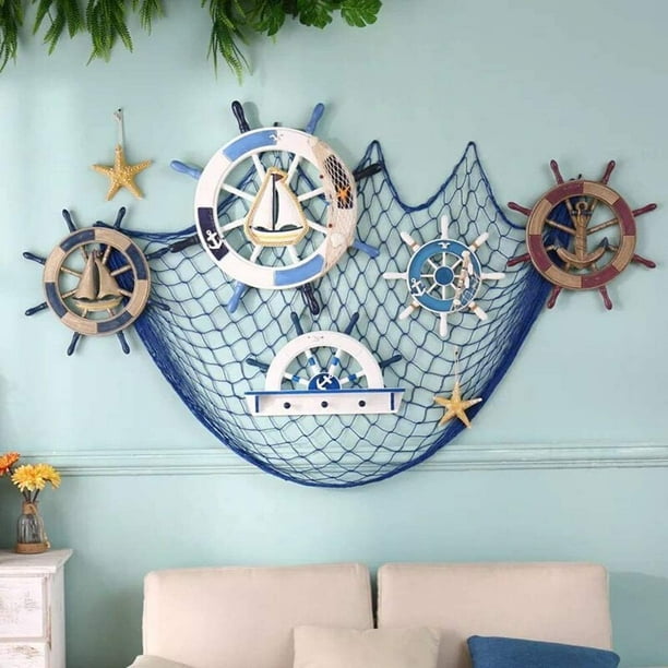 Decoración de red de pescado, paquete de 2 redes de pesca decorativas, para  decoración del hogar, fiesta temática mediterránea, sala de estar