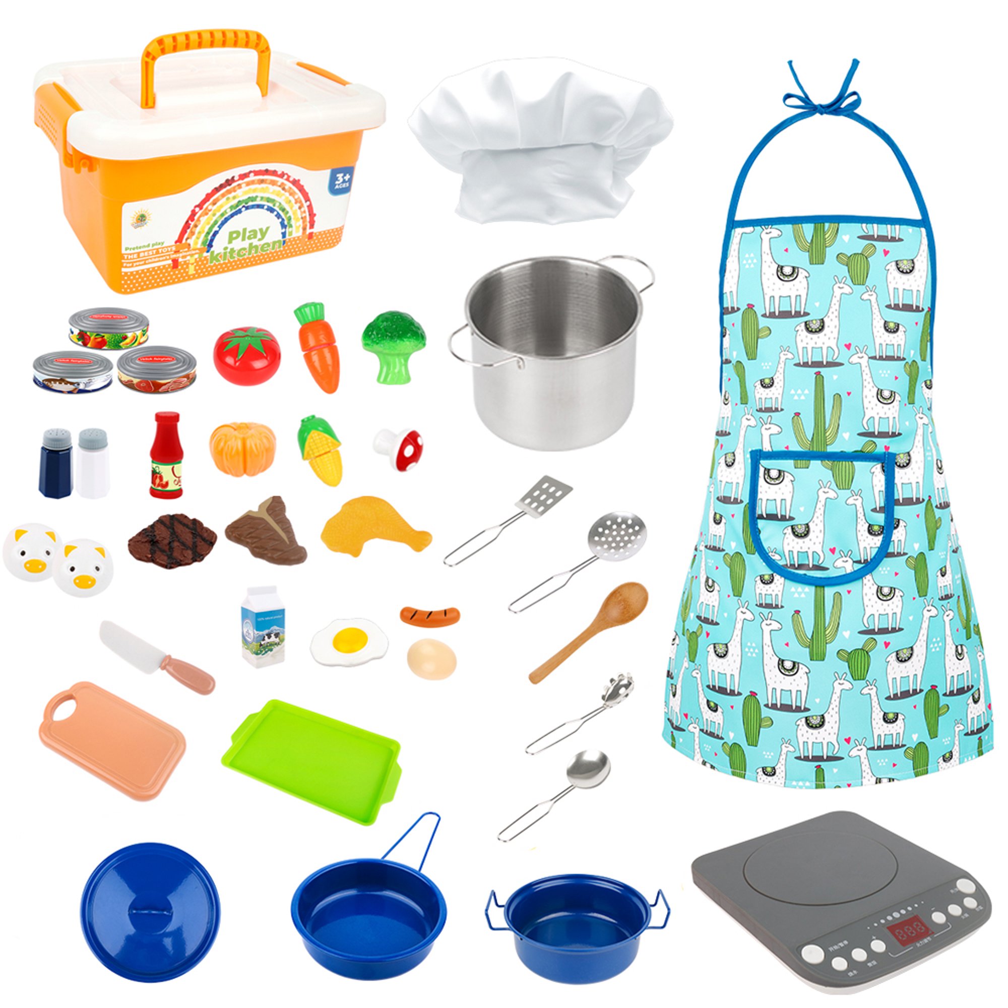 Juego De Cocina De Juguete, Accesorios De Juego De Cocina Simulada Con  Ollas, Cubiertos, Utensilios De Cocina, Alimentos, Verduras Enlatadas,  Regalos