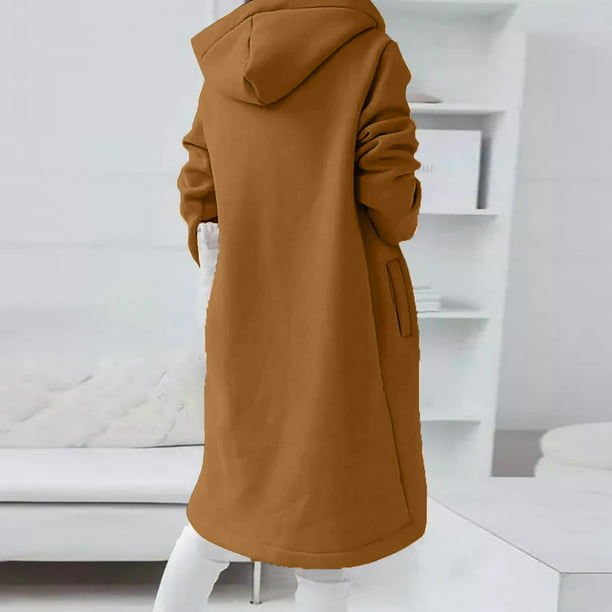 Puntoco, sudadera con capucha de Color sólido para mujer, sudaderas de  manga larga con cremallera, dobladillo irregular, abrigo largo, Tops con