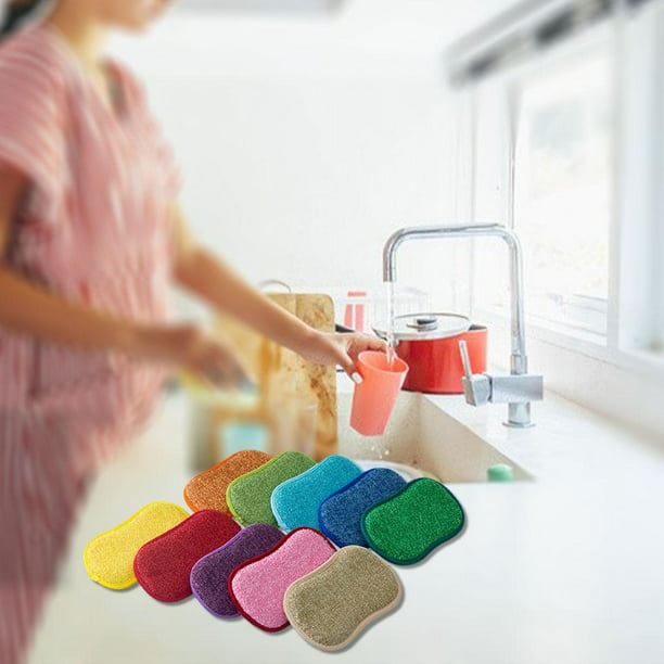Esponjas multiusos de cocina, 6 piezas, esponja de limpieza resistente  antiarañazos, esponja de microfibra reutilizable para limpieza del hogar