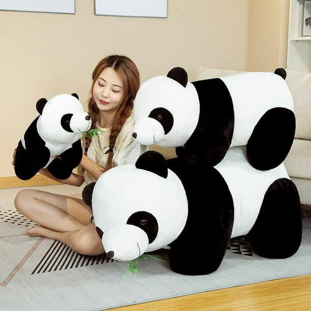 Panda de peluche Kawaii de 20cm, almohada encantadora con hojas de