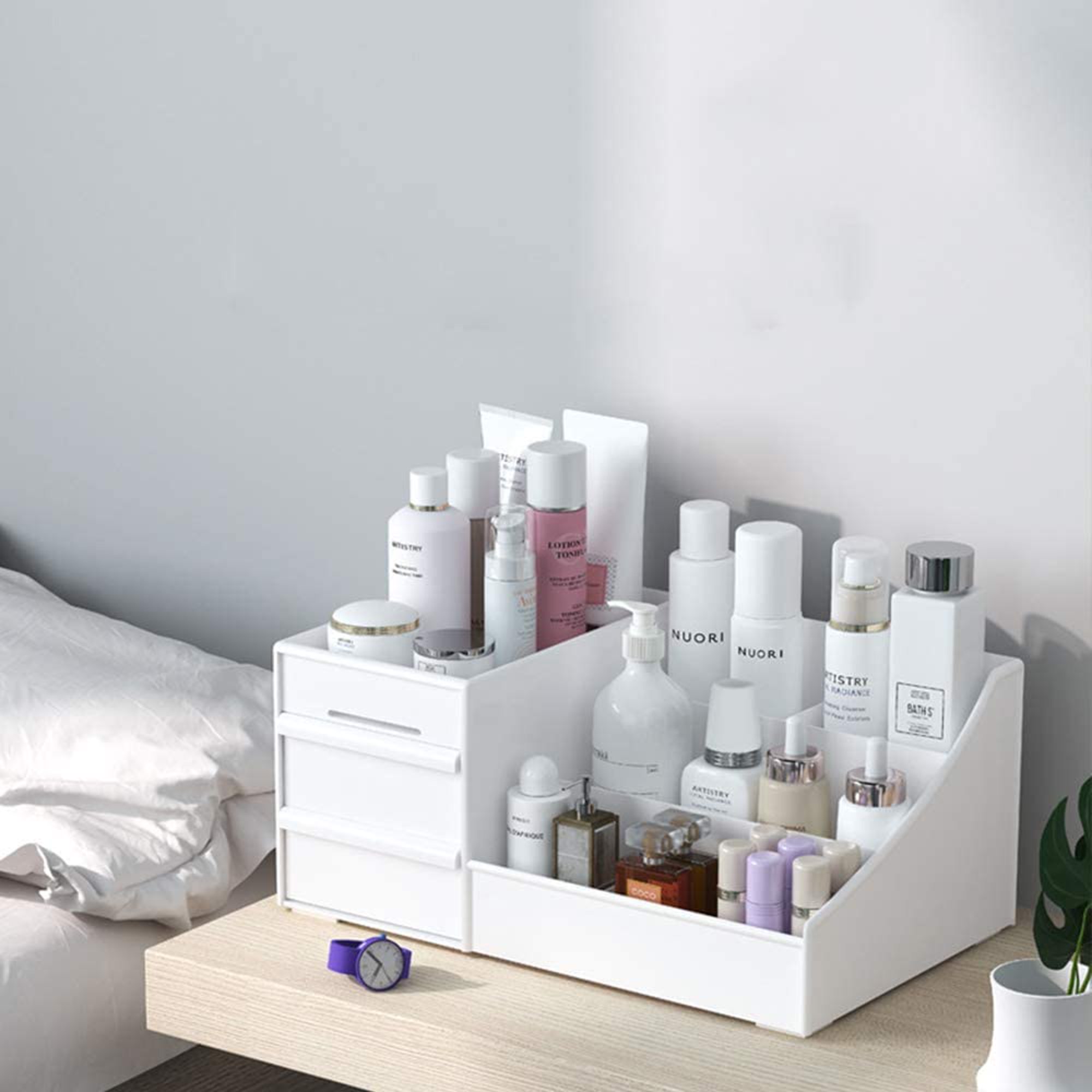  Corsehild Caja de almacenamiento organizadora de maquillaje,  pequeño organizador de cosméticos para cuidado de la piel, cremas, lápiz  labial, tónicos y loción, lindo organizador de dormitorio, baño, cajones,  encimera para mujeres