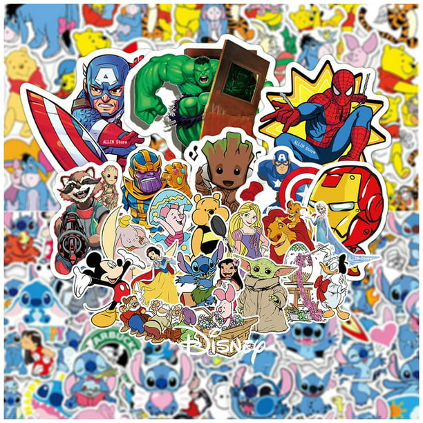 50/100pcs Disney Marvel Stickers Anime Princess Spider-Man Iron Man Hulk  Stitch Mickey Mouse Decal Cute Cartoon Sticker for Kids Gao Jinjia LED