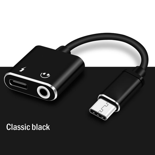 Adaptador USB-C 2 en 1 Tipo C a jack auriculares 3.5mm + carga NEGRO