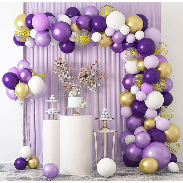 129 piezas de globos morados, kit de arco de guirnalda, globos blancos,  dorados, morados, pastel claro, confeti, globos metálicos de látex para  mujeres, cumpleaños, baby shower YONGSHENG 8390605512728