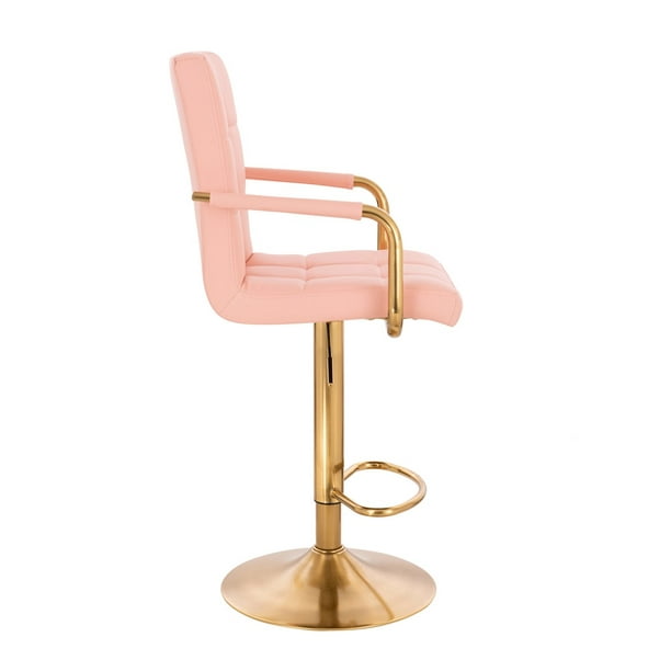 Silla de Tocador-Escritorio color Rosa giratorio con brazos estructura  cromo dorado base de cruz altura ajustable tapizado material PU SKU:  EL7009F-3 Rosa Euroluce Contemporary Design vanguardista