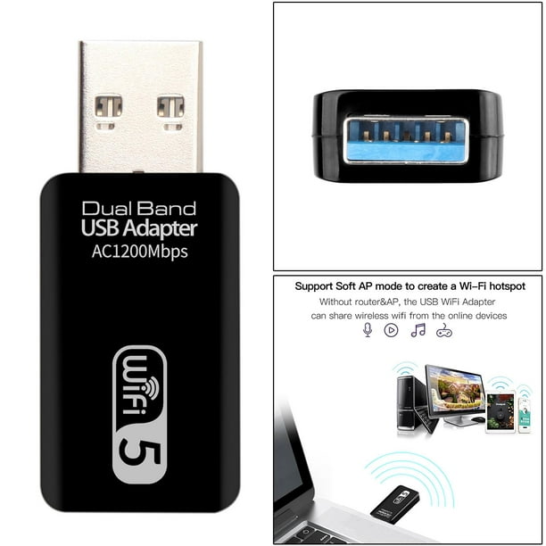 Adaptador USB para PC, Adaptador inalámbrico de 1200Mbps Red inalámbrica de  banda, / 5.8GHz para PC de escritorio, Mini adaptador Yotijar Adaptador de  red