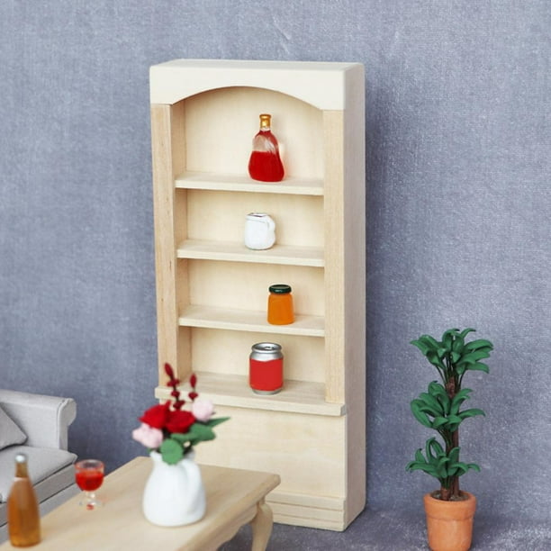 Estante de almacenamiento de madera para muebles en miniatura, 16 estantes  de rejilla, accesorios para casa de muñecas 1:12, estante de exhibición