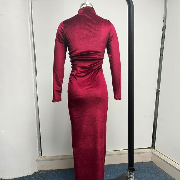 Vestido Elegante Vestido elegante para mujer Abertura lateral con hombros  descubiertos Traje diario sin espalda (Rojo vino S) Ygjytge para Mujer Vino  rojo T XXL