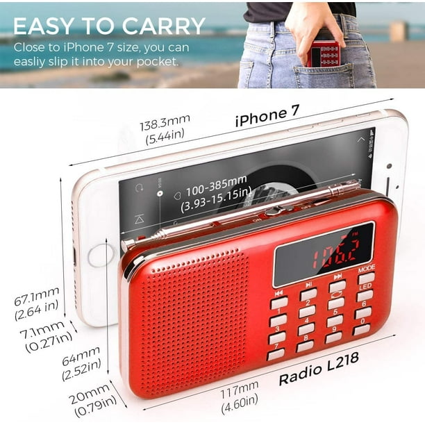Radio de bolsillo portátil pequeña que funciona con batería material ABS  AM/FM