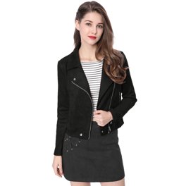 Chaqueta de talla grande para mujer Chaquetas de piel sintética con  bolsillo con cremallera para mot Unique Bargains Chaqueta