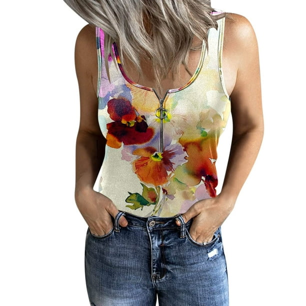Camiseta mangas con cuello en V cremallera para camiseta informal de verano con estampa Pompotops | Walmart en línea