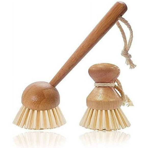 dish brush 2pack scrub brush cleaner with wooden long handle good grip kitchen dish washing brushes for pot pan plate vegetables fruits cleaning zhivalor limpieza y botes de basura