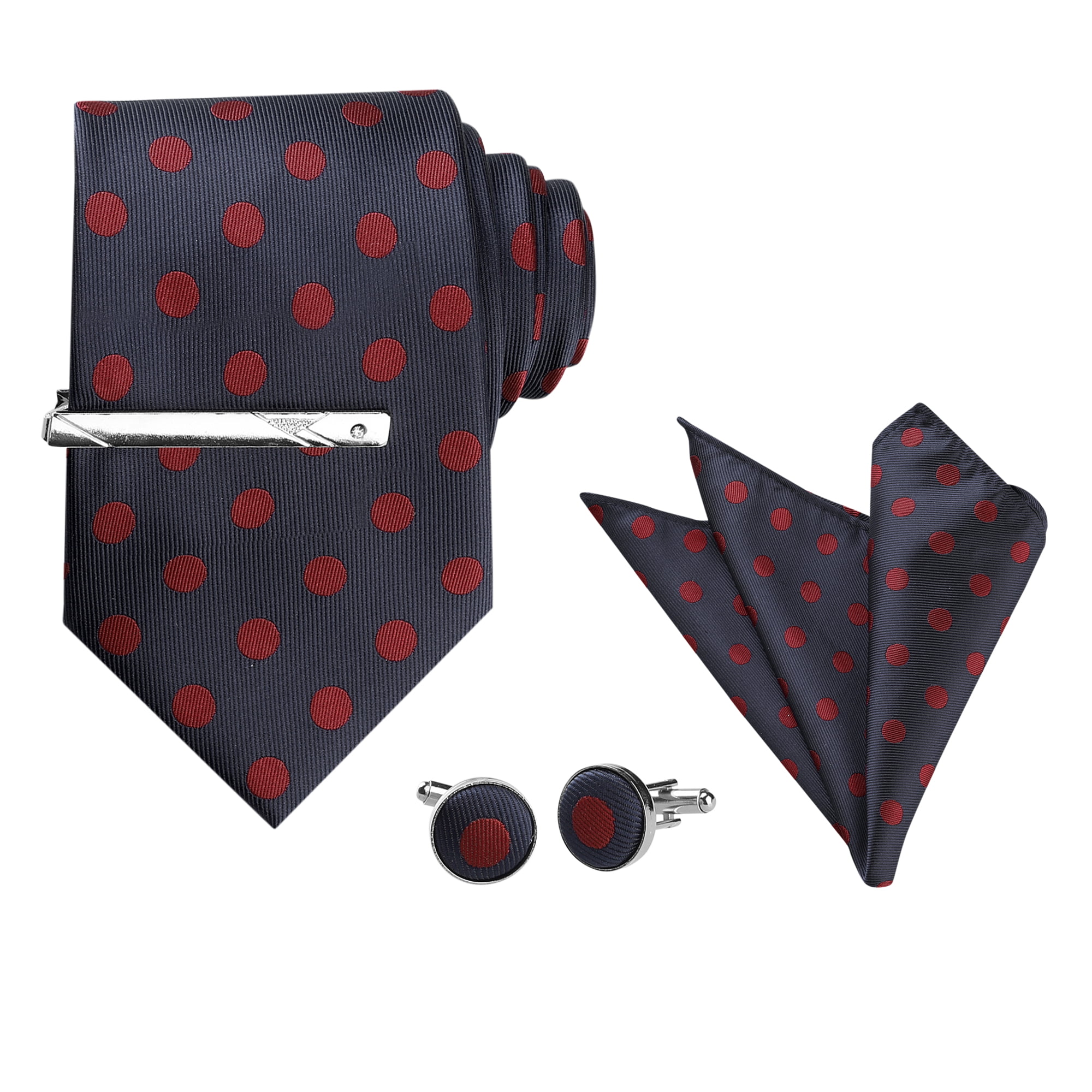 Pack corbata y pañuelo rojo con topos blancos