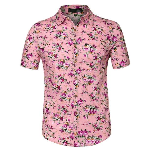 punto final cuero Gracias Camisa Hawaiana De Playa Estampado Floral Con Botones Manga Corta Camisa De  Verano Para Hombres Rosado 56 Unique Bargains Camisa | Walmart en línea