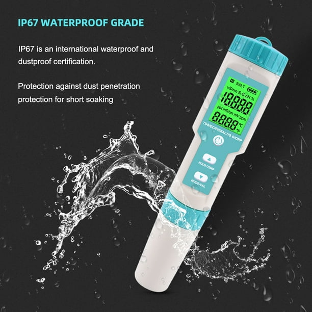  Medidor digital de pH, probador de calidad de agua de alta  precisión portátil 0 ~ 14 PH mV medidor de temperatura Medidor de  temperatura Pantalla LCD de retroiluminación grande Analizador de