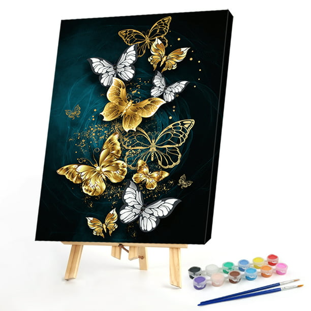 Cuadros Decorativos Kit pintado a mano de aceite de pintura de lienzo DIY  de mariposa de color por números (YHRM-177) Likrtyny embutido en tela