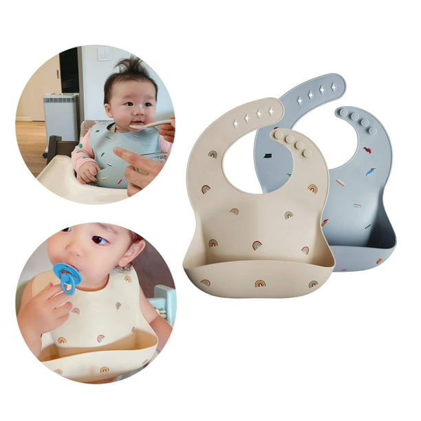Three Little Tots Babero moderno de silicona para bebé, ajuste ajustable,  impermeable, baberos (