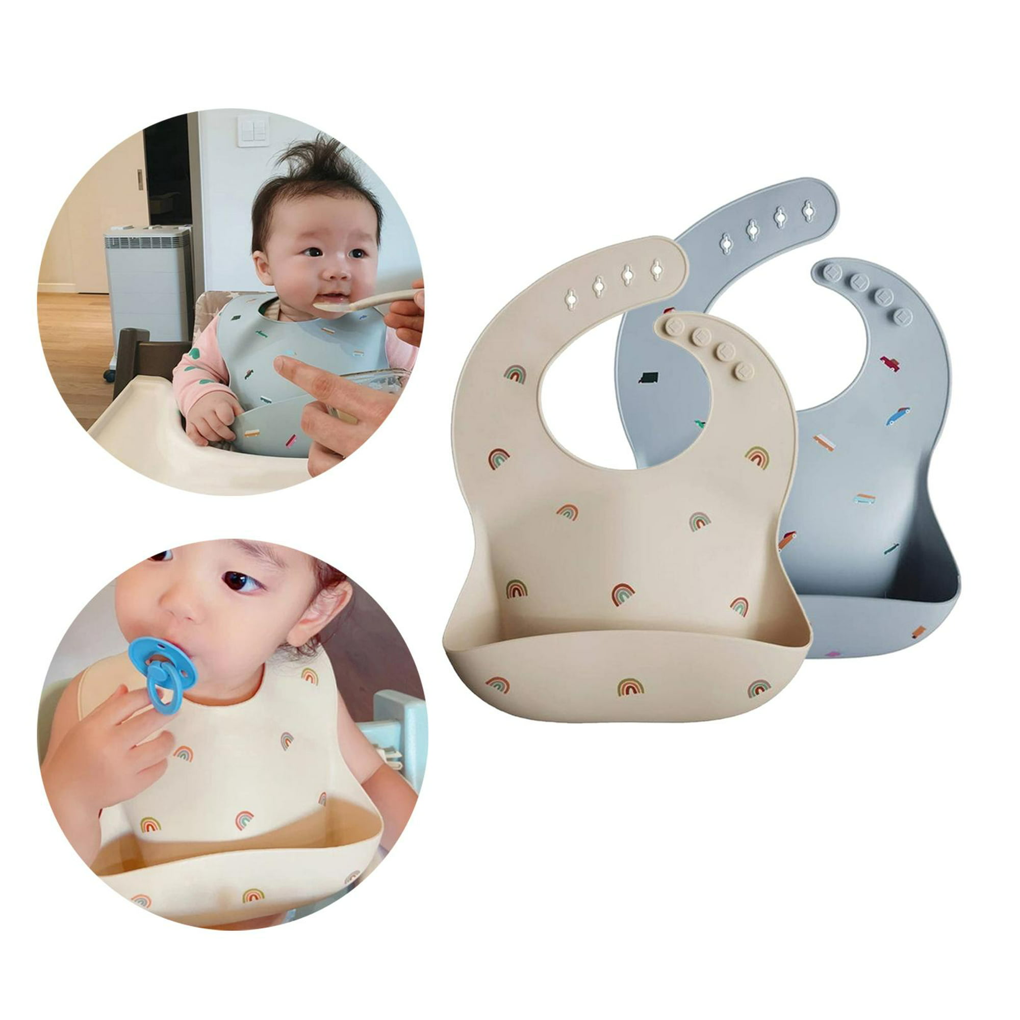 2 baberos de silicona para bebés, baberos impermeables suaves para bebés, baberos  impermeables para saliva Zhivalor BST3020660-2
