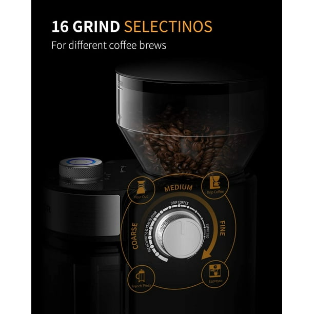 SHARDOR Molinillo de café eléctrico 2.0, molinillo de rebabas ajustable con  16 ajustes precisos de molienda para 2-14 tazas, color negro