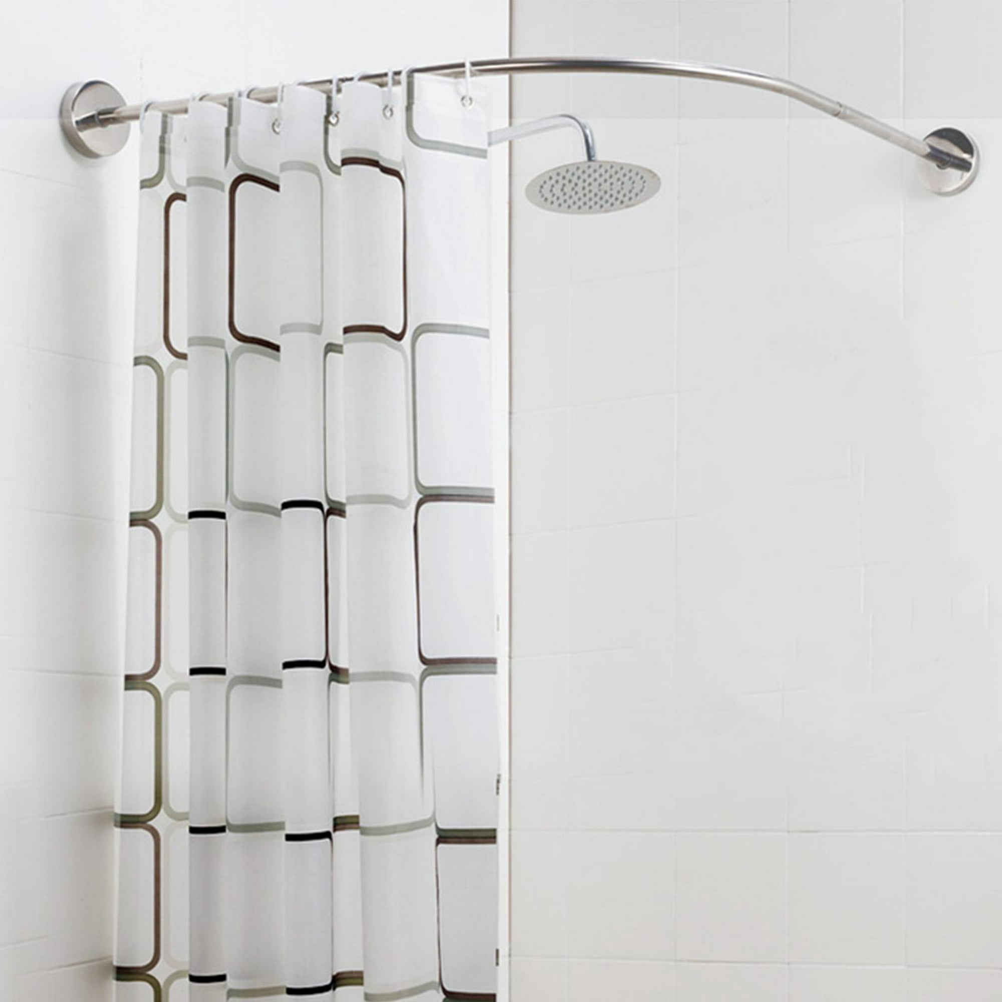 Barra de cortina de ducha blanca, extensible, en forma de L, acero  inoxidable, sin perforaciones, barra de cortina de baño para tienda de ropa  de baño