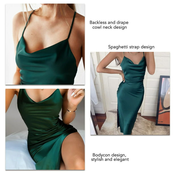 Vendaje Vestidos Mujer Lado Split Verde Punto Delgado Espagueti