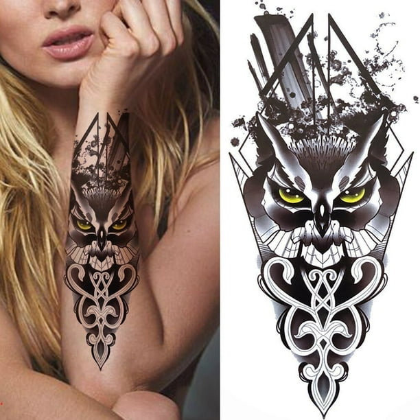 Tatuajes temporales para hombres y mujeres, tótem tribal grande, búho  águila, lobo, tigre, dragón, león, patrón impermeable, tatuajes falsos,  cuerpo