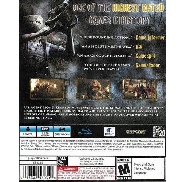  Resident Evil 4 - PlayStation 4 Standard Edition : Capcom U S A  Inc: Videojuegos