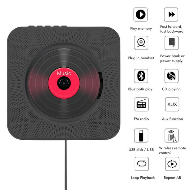 Reproductor de CD portátil con Bluetooth para montaje en pared, reproductor  de música de CD para el hogar, Boombox con control remoto, radio FM