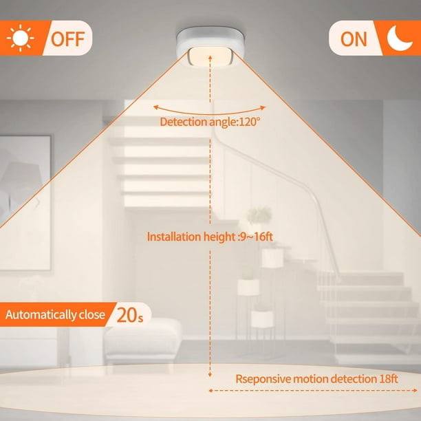 Lámpara de techo con Sensor de movimiento, iluminación blanca cálida para  habitación, inalámbrica, 4 pilas AA