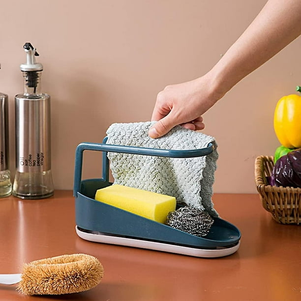 Soporte de esponja para fregadero, cesta de esponja, fregadero de cocina  especial, esponja, accesorios de vajilla, cesta de filtro de palillos  (azul) Feliz Sencillez