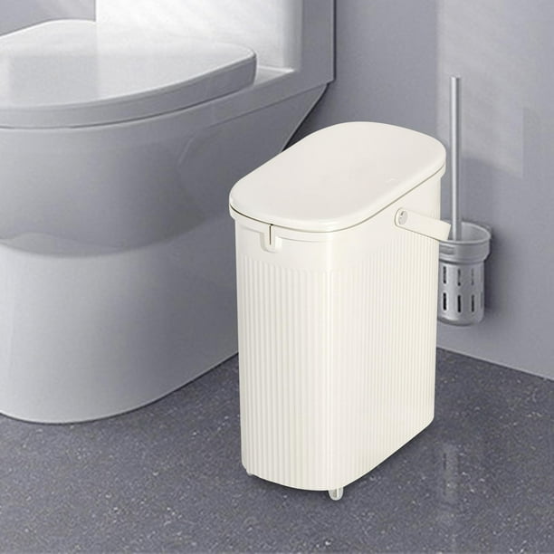 Cubo de basura estrecho con tapa, cubo de basura nórdico de diseño Simple,  cubo de basura para baño, garaje, dormitorio, sala de estar Blanco 9L  Soledad Papelera de baño