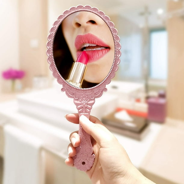 Espejo de mano para maquillaje, espejo de mano grande para salón de  belleza, espejo cuadrado (6.9 pulgadas, rojo)