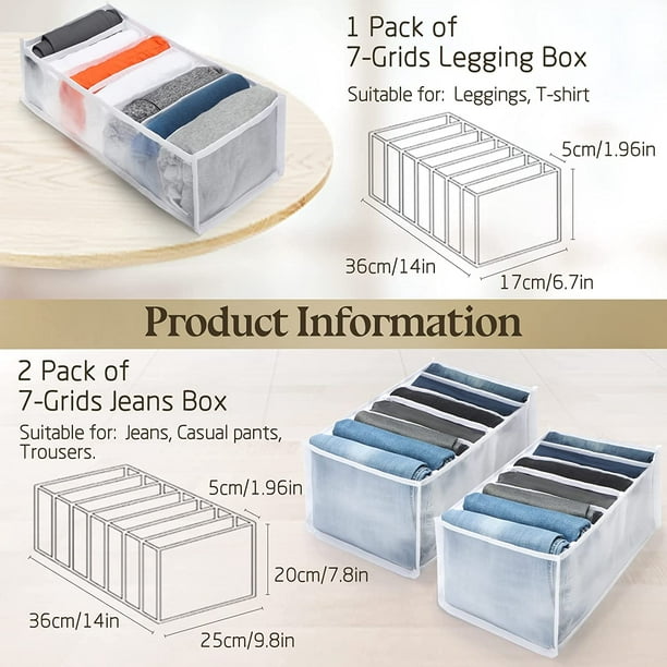 Paquete de 3 organizadores de jeans, caja de tela, organizador de cajones,  organizador de armario, caja plegable, cajas de almacenamiento para