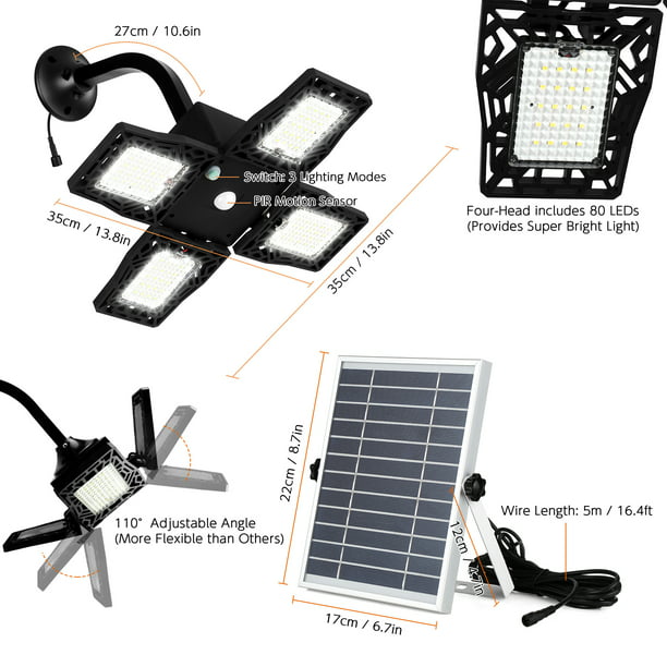 Luz solar exterior Sensor de movimiento Cuatro cabezales 80 LED 3  Iluminación yeacher Luz al aire libre