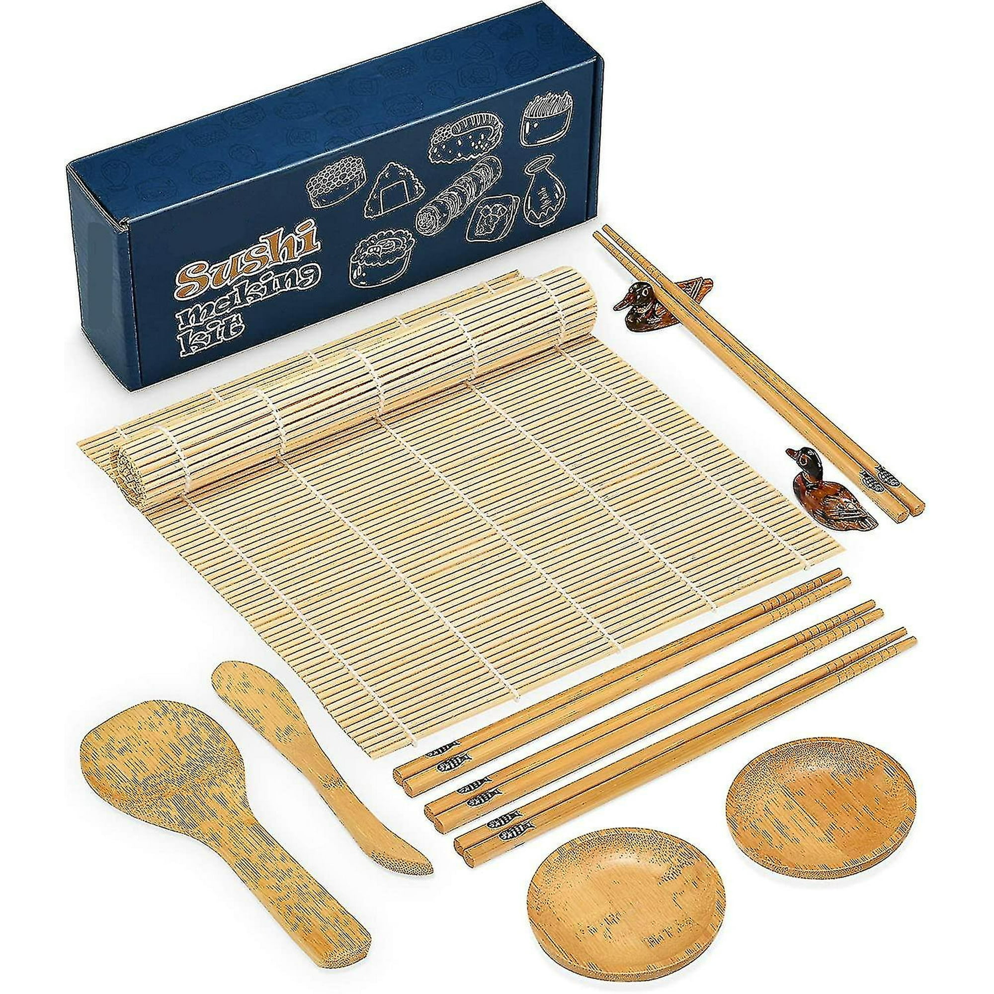 HI NINGER Kit completo de fabricación de sushi para principiantes con  cuchillo de chef, tapete de balanceo de sushi de bambú,  triángulo/donuts/molde