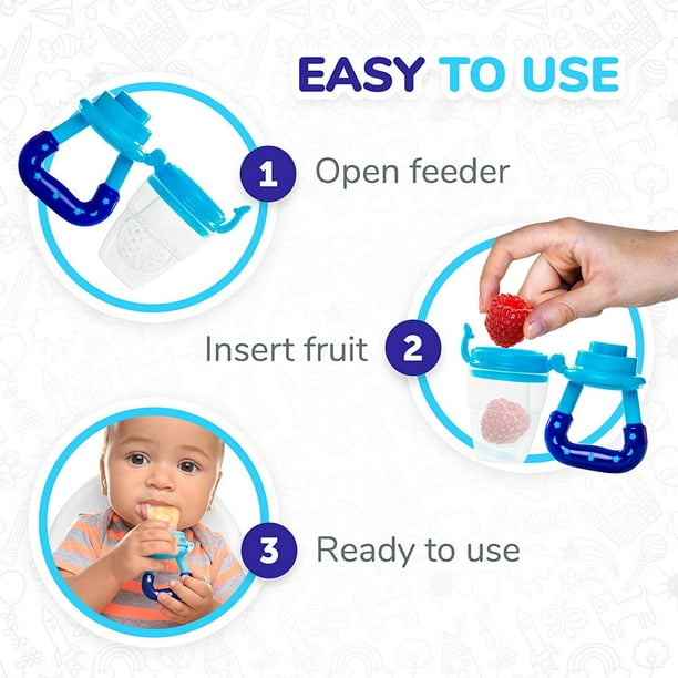 Chupete alimentador de frutas para bebés, alimentador de alimentos frescos,  juguete de dentición de frutas para bebés, paquete de 2 con 6 bolsas de