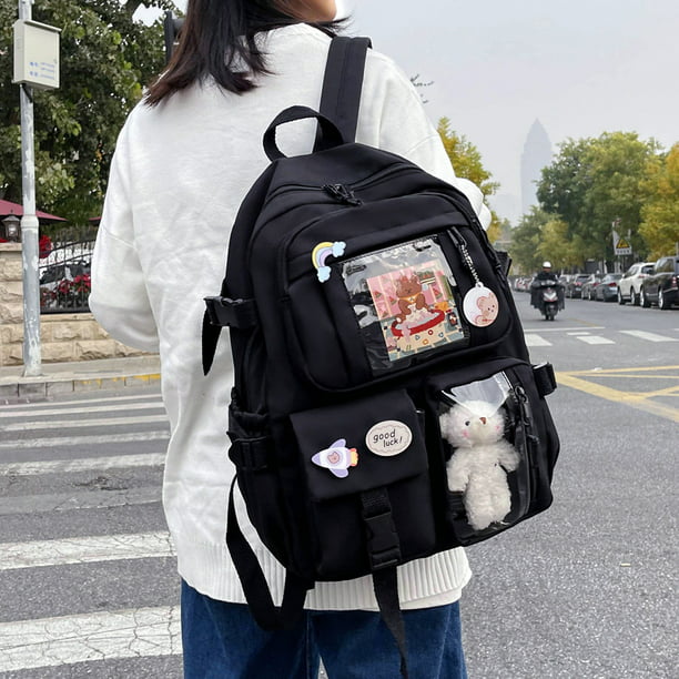 para mujer, mochilas escolares bonitas a la moda, nailon con pasador colgante de felpa Likrtyny Para Estrenar en línea
