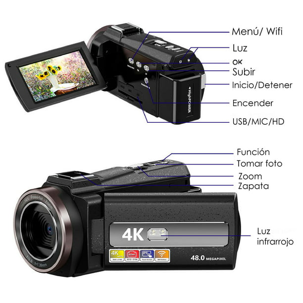 VETEK - Cámara digital 4K, videocámara de enfoque