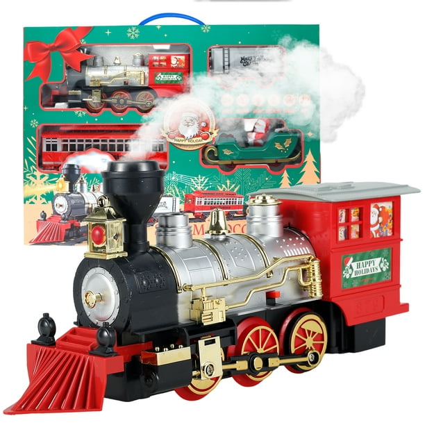 TEMI Juego de tren grande - Juguetes de tren eléctrico con vapor de 3 vías,  luz y sonidos, juegos de tren para niños de 3 a 7 años con motor de