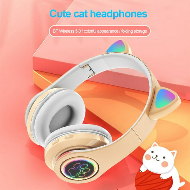 Auriculares inalámbricos con orejas de gato para niña, audífonos