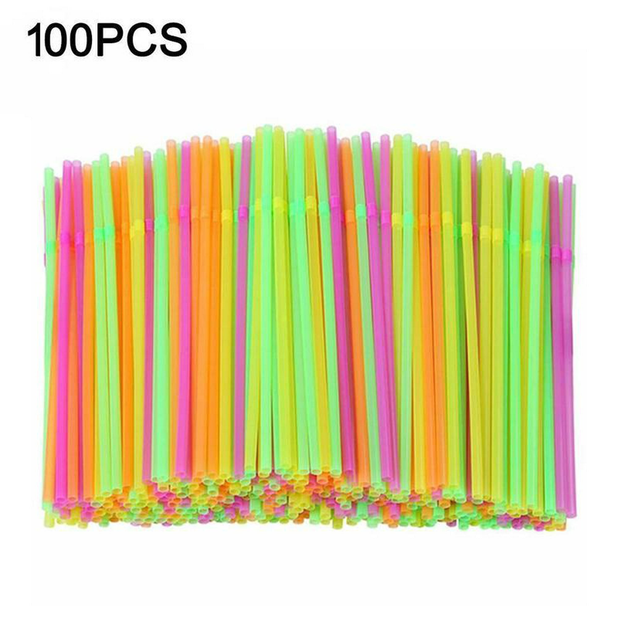 100 pajitas de plástico de colores, pajitas de plástico reutilizables,  pajitas flexibles y flexibles para beber, 5 x 210 mm TUNC Sencillez