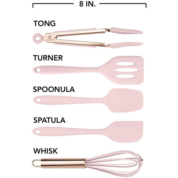 COOK with COLOR Juego de cinco mini utensilios de cocina de silicona rosa y  oro rosa